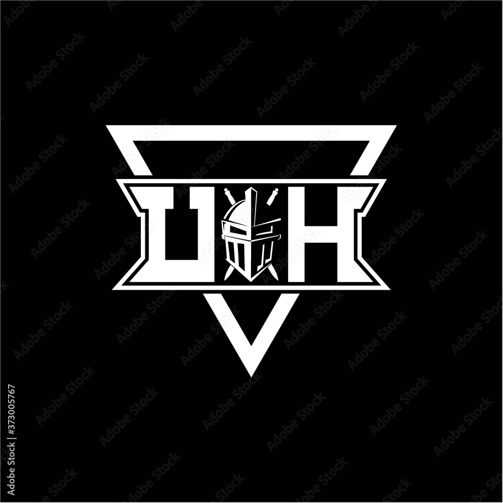 The initials inspiration U H modern knight logo with a triangle The initials inspiration U H modern knight logo with a triangle