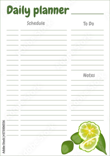 Vector daily planner with cute bergamots fruits, leaves and flowers. Specially for girls. Formats A5 A4 A3