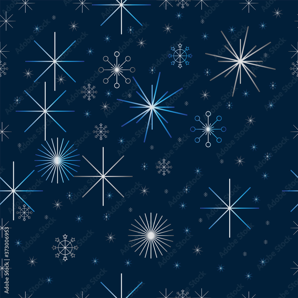 Snowflakes on a blue background, shiny stars in the night sky, seamless pattern, vector Snowflakes on a blue background, shiny stars in the night sky, seamless pattern, vector