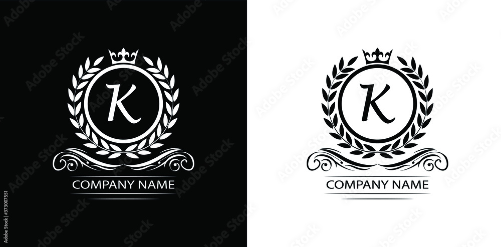Letter K laurel wreath template logo Luxury letter with crown. Monogram alphabet . Beautiful royal initials letter. Letter K laurel wreath template logo Luxury letter with crown. Monogram alphabet . Beautiful royal initials letter.