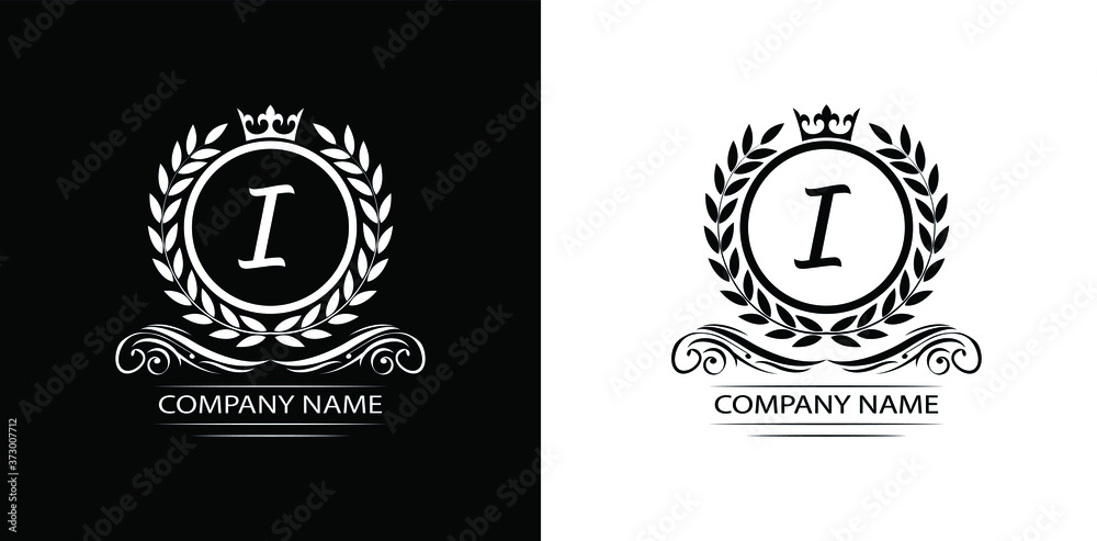 Letter I laurel wreath template logo Luxury letter with crown. Monogram alphabet . Beautiful royal initials letter. Letter I laurel wreath template logo Luxury letter with crown. Monogram alphabet . Beautiful royal initials letter.