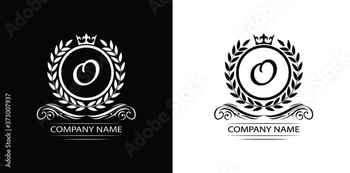 Letter O laurel wreath template logo Luxury letter with crown. Monogram alphabet . Beautiful royal initials letter. 