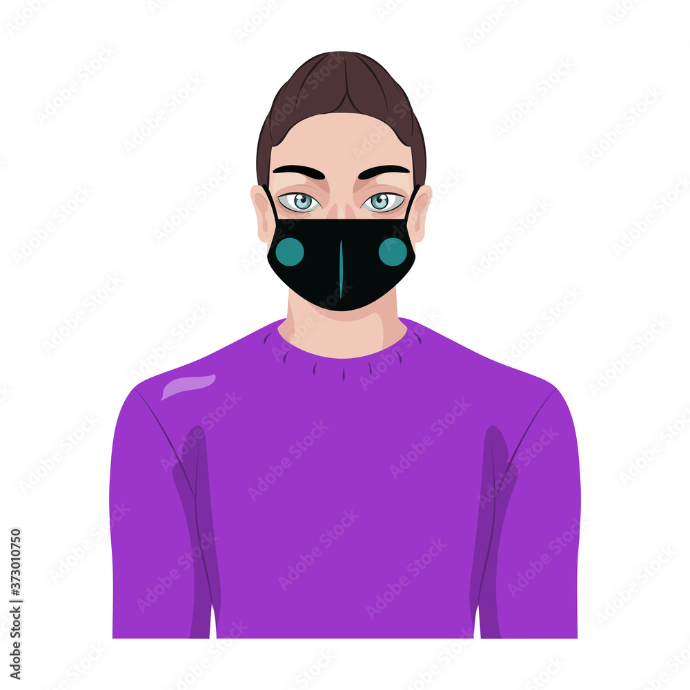 Isolated young man wearing a face mask - Vector