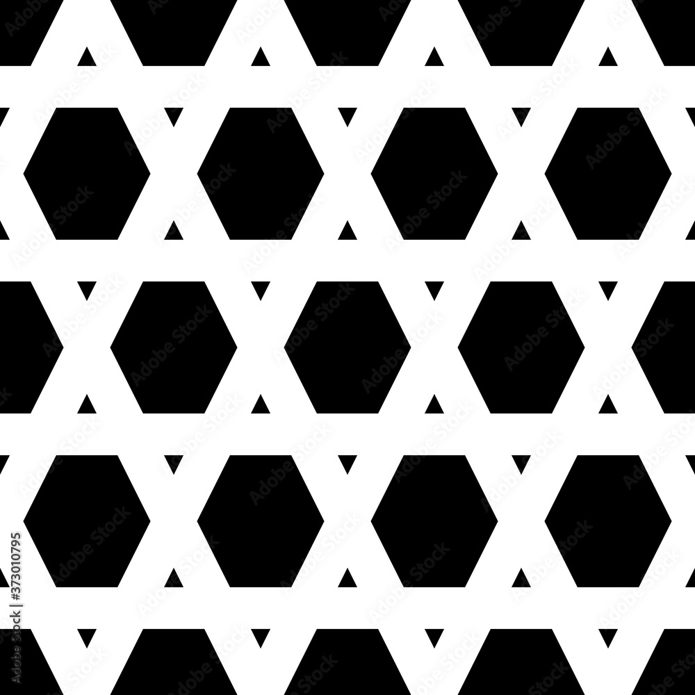 Fototapeta premium Triangles, hexagons ornament. Mosaic. Grid background. Ethnic tiles motif. Geometric grate wallpaper. Parquet backdrop. Digital paper, page fills, web design, textile print. Seamless polygons abstract