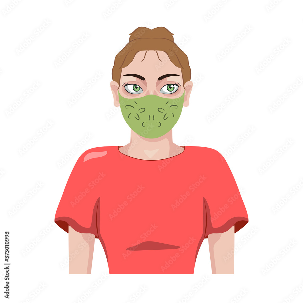 Isolated young woman wearing a face mask - Vector
