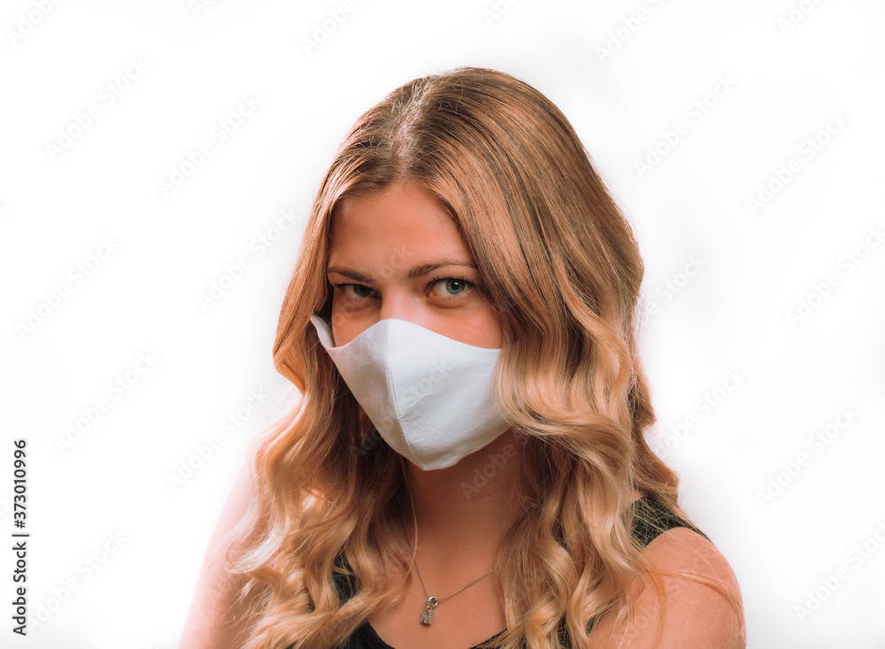Girl with mask to her protect from virus