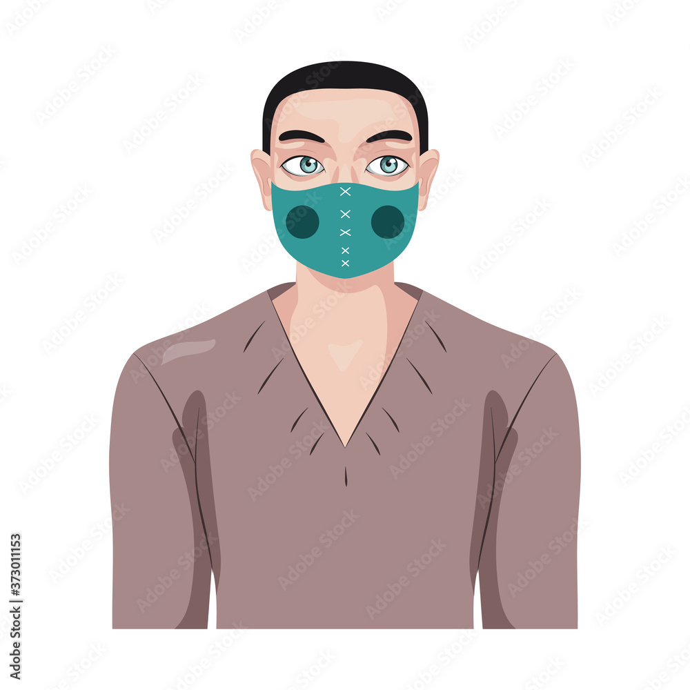 Isolated young man wearing a face mask - Vector