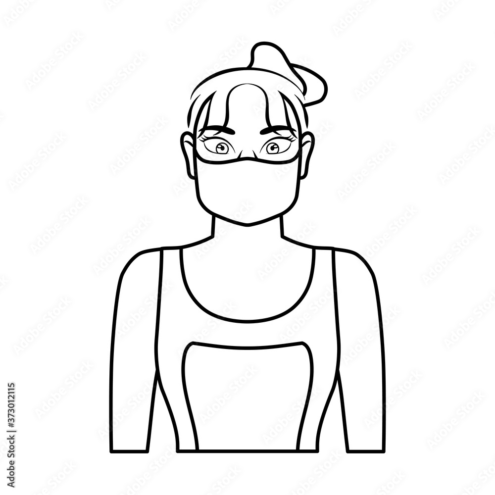 Isolated young woman wearing a face mask - Vector