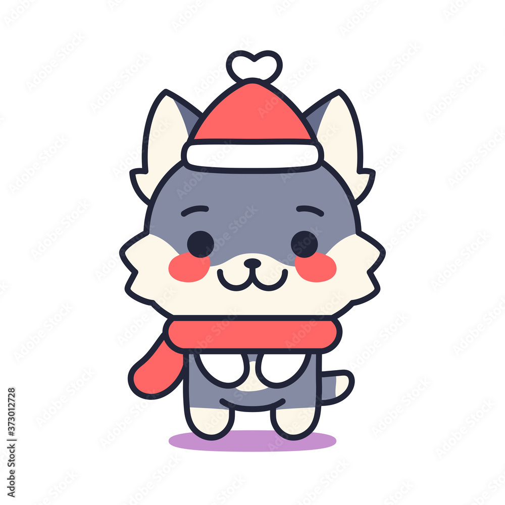 Kitten with scarf and hat. Cute emoji of a cat - Vector Kitten with scarf and hat. Cute emoji of a cat - Vector