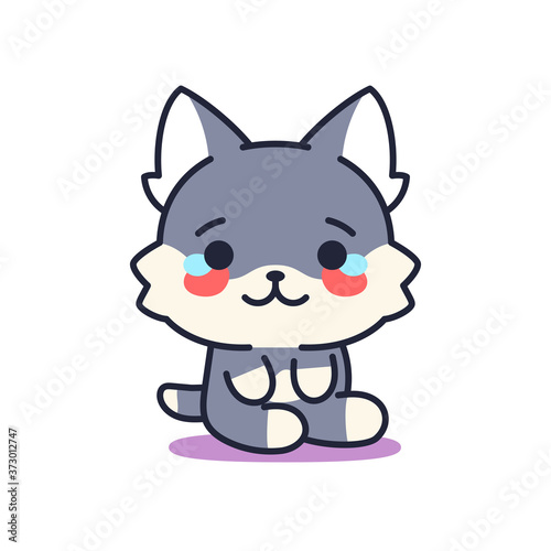 Isolated sad kitten. Cute emoji of a cat - Vector © illustratiostock