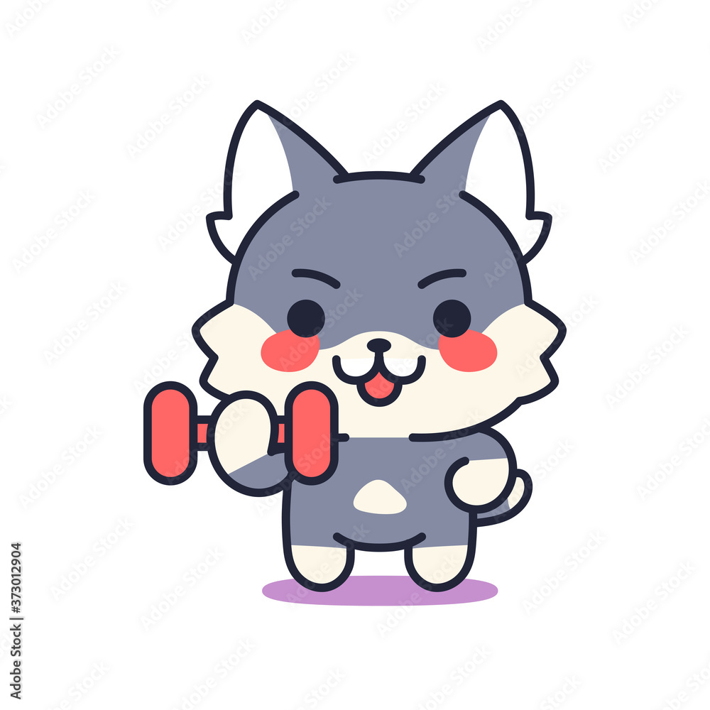 Isolated kitten exercising. Cute emoji of a cat - Vector Isolated kitten exercising. Cute emoji of a cat - Vector