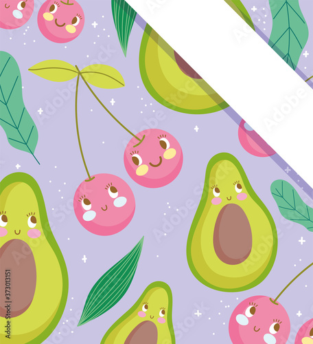 cute food pattern, cartoon fruits and avocado decoration design