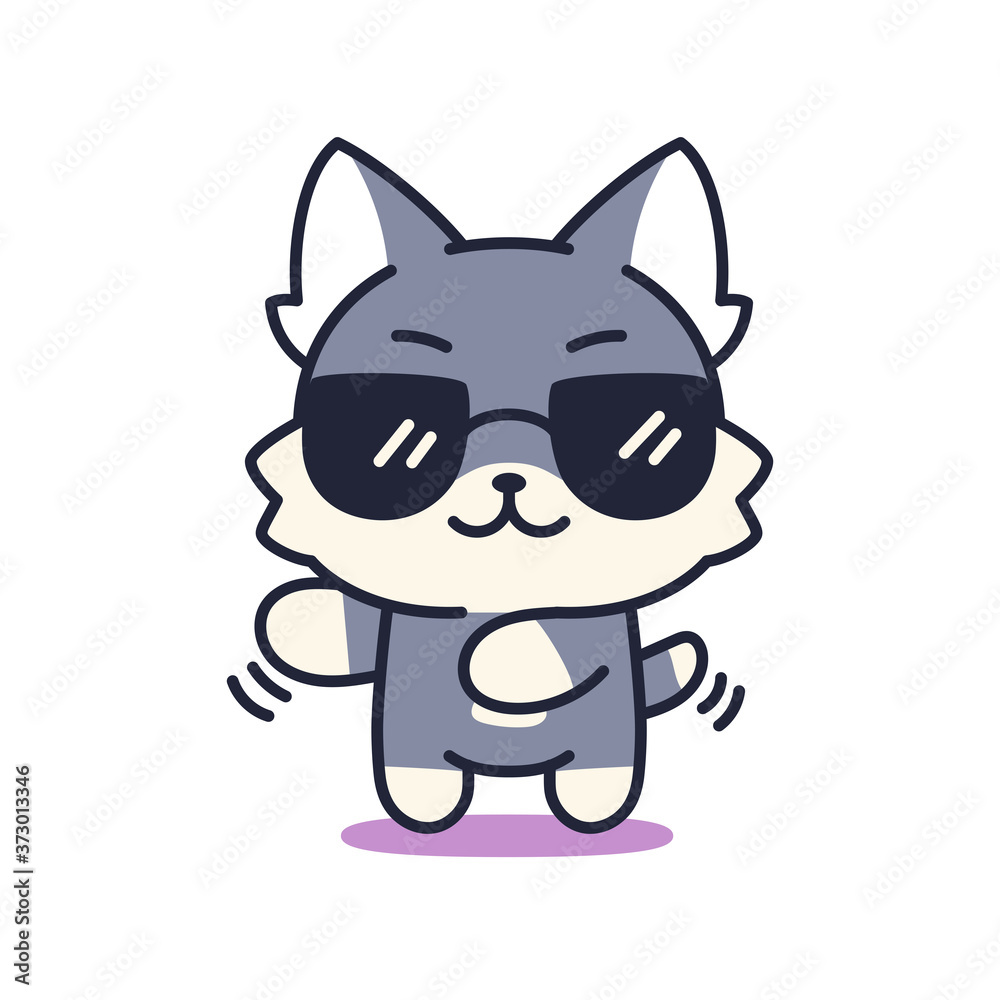 Isolated cool kitten. Cute emoji of a cat - Vector Isolated cool kitten. Cute emoji of a cat - Vector
