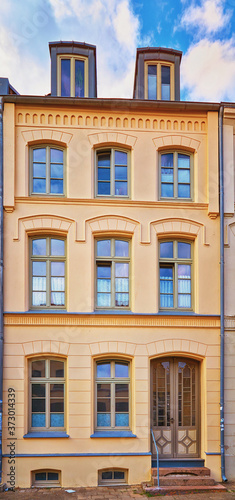 Old house with colored facade in the old town of Wismar.