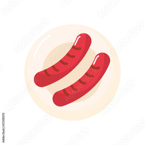 plate with sausages icon, flat style