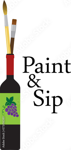 Painting brushes in a wine bottle representing a paint and sip party, EPS 8 vector illustration