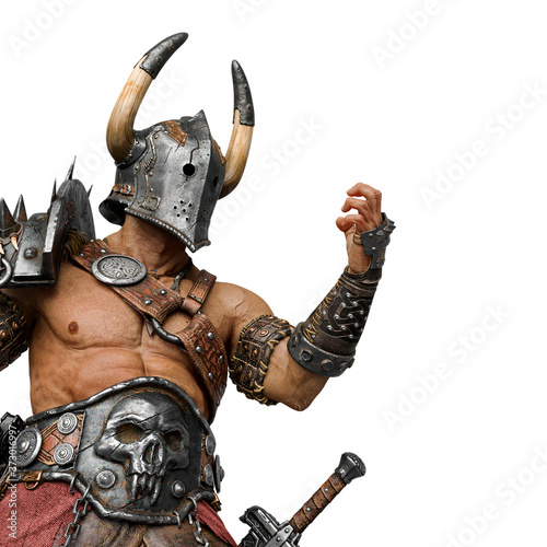 epic warrior man is angry in white background