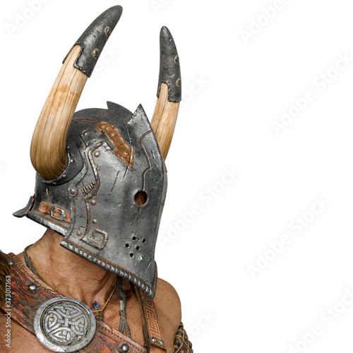 Photos epic warrior man in white background close up side view