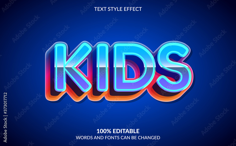 Editable text effect, Colorful Kids Text Style