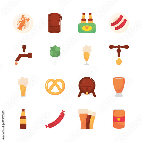 pretzel and oktoberfest icon set, flat style
