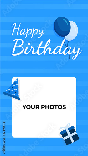 social media story template greeting happy birthday in blue