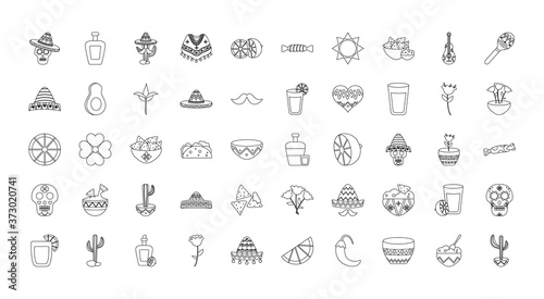 mexican culture icon set, line style