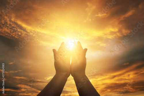 Christian Human hands open palm up worship hope. Eucharist Therapy Bless God Helping Repent Catholic Easter Lent Mind Pray. Christian concept background. fighting and victory for god.