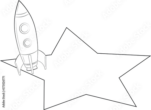 vector illustration of a retro rocket with a star as a frame or banner photo