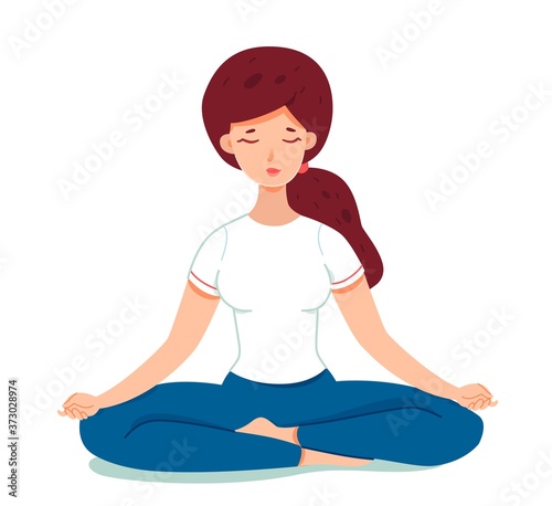 Woman meditating, sitting in lotus position