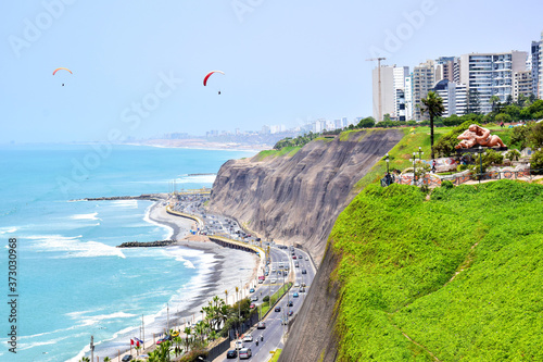Paragliding by Coastline in Lima, Peru