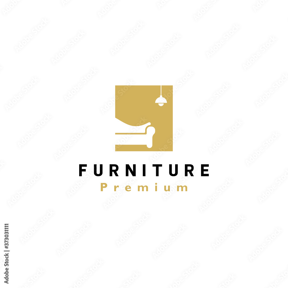 Minimalist Furniture logo template with sofa and lamp in square shape vector illustration Minimalist Furniture logo template with sofa and lamp in square shape vector illustration