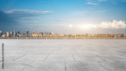 Empty floor and city skyline with buildings in hangzhou,China. © 昊 周