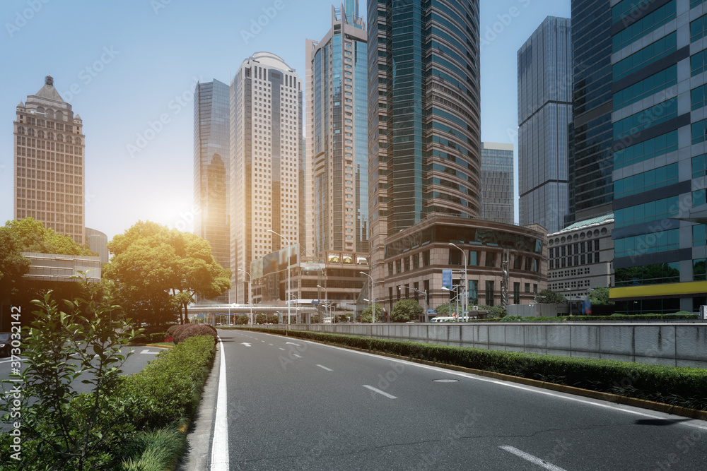 City road and modern building background