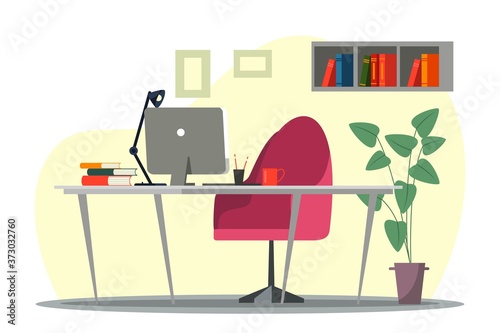 Remote workplace interior background, modern design office