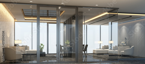 Waiting room modern luxury interior design with marble floor and sofa set 3d rendering © Jokiewalker