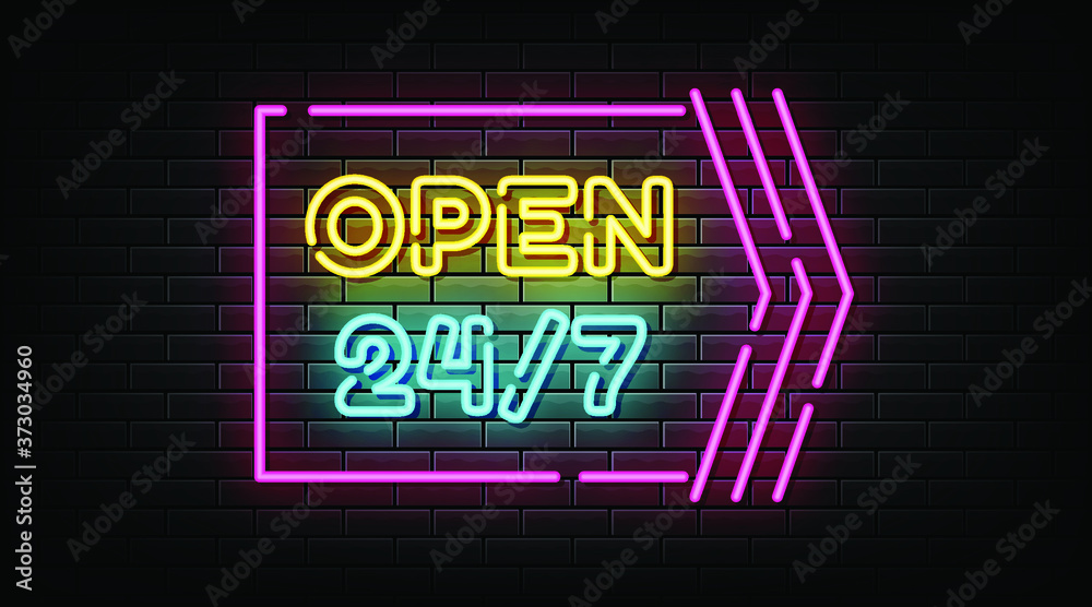 Open 24 / 7 neon sign, neon style
