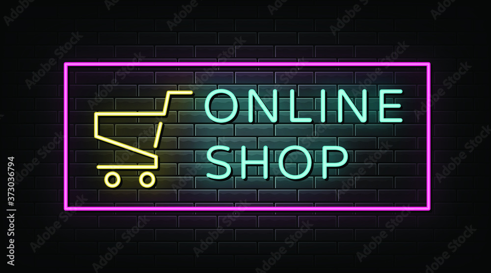 Online shop neon signs vector. Design template neon sign Online shop neon signs vector. Design template neon sign