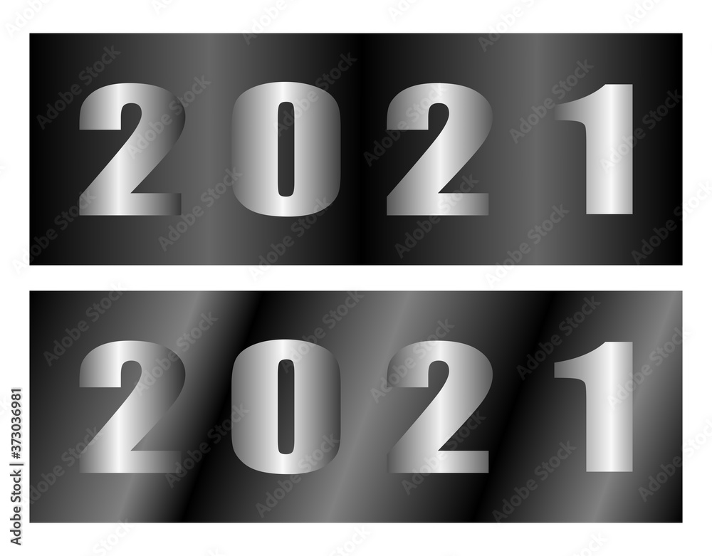 Trendy design of 2021 Happy New Year. Trendy illustration for branding, banner, cover, card. Vector illustration with metal texture isolated on gray background. Trendy design of 2021 Happy New Year. Trendy illustration for branding, banner, cover, card. Vector illustration with metal texture isolated on gray background.