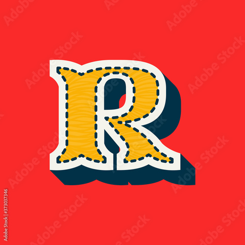 R letter sports team logo in tackle twill style.