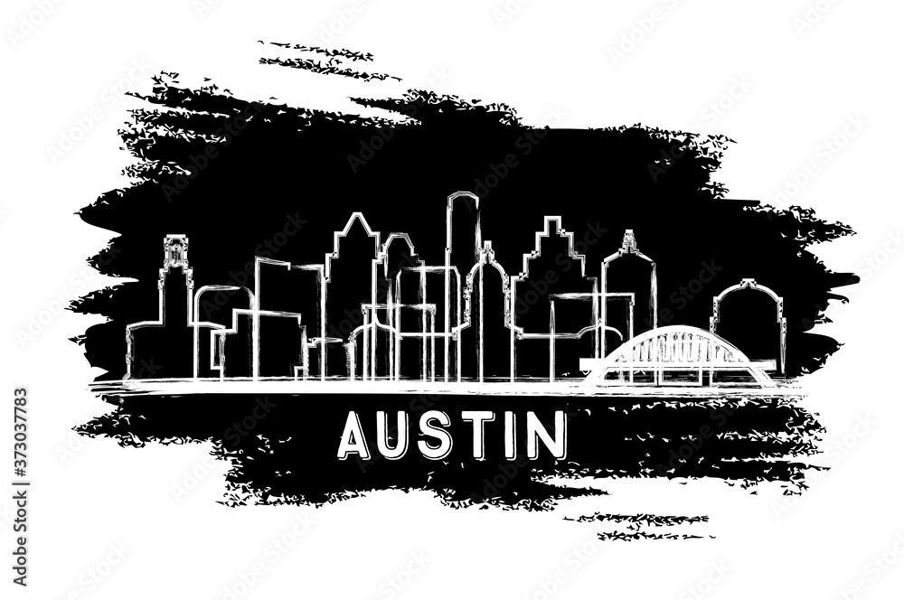 Austin Texas City Skyline Silhouette. Hand Drawn Sketch.