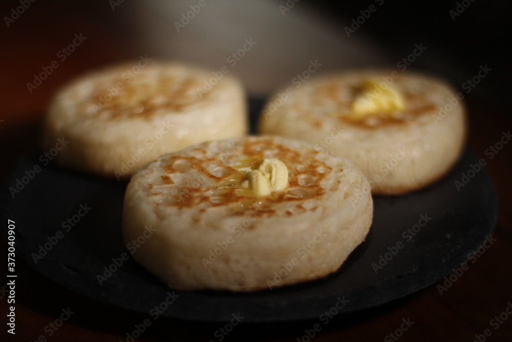 Hot English Crumpets with Melting Butter
