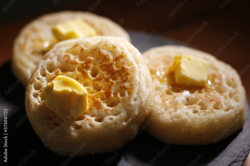 Hot English Crumpets with Melting Butter