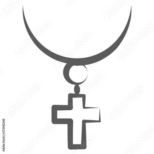 
Catholic necklace vector style, crucifix ornament in line design 

