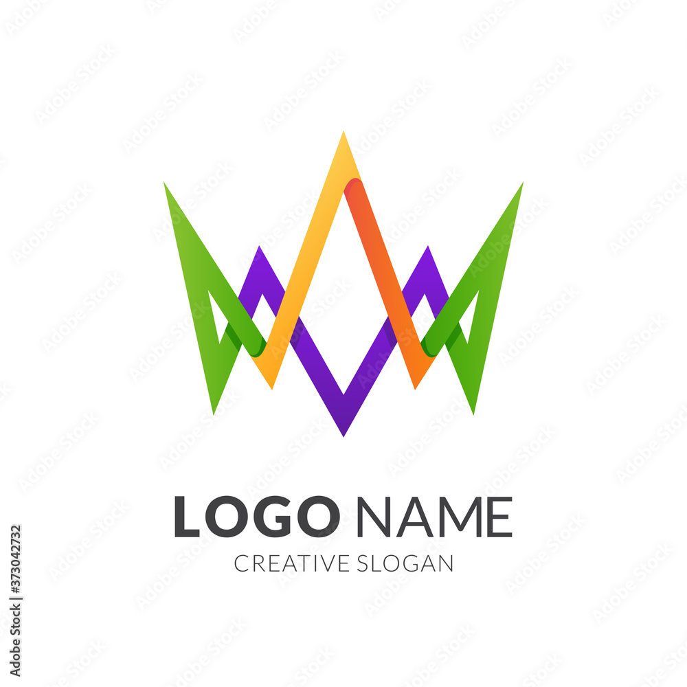 crown line logo template, modern 3d logo style in gradient vibrant colors crown line logo template, modern 3d logo style in gradient vibrant colors