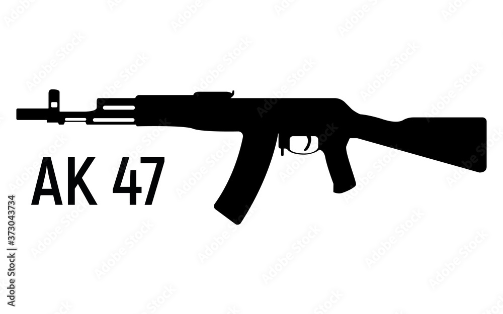 Kalashnikov silhouette military rifle, icon self defence automatic weapon concept simple black vector illustration, isolated on white. Kalashnikov silhouette military rifle, icon self defence automatic weapon concept simple black vector illustration, isolated on white.