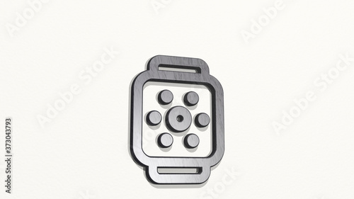 SMART WATCH SQUARE BRIGHTNESS 3D icon on the wall, 3D illustration photo
