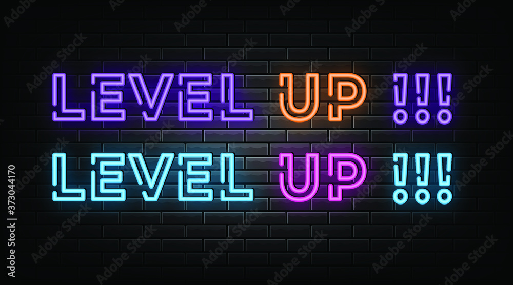 Level up neon signs vector. Design template neon sign Level up neon signs vector. Design template neon sign