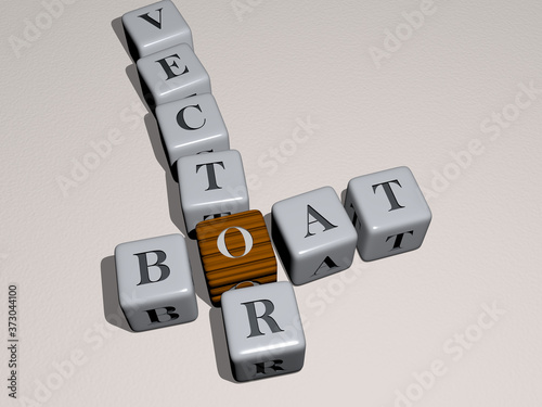 BOAT VECTOR crossword by cubic dice letters, 3D illustration