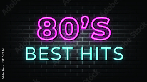 80s best hits neon signs vector. 