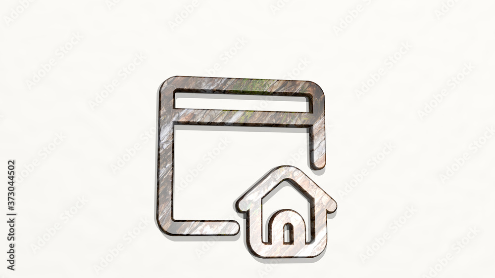 app window home 3D icon on the wall, 3D illustration app window home 3D icon on the wall, 3D illustration